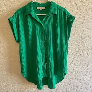 Loft Green Collared Button Up Blouse Size Medium
